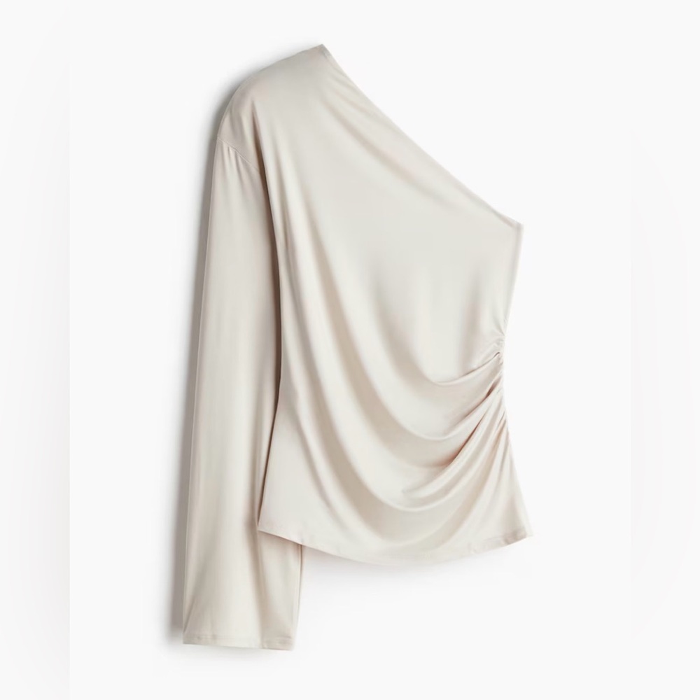 H&M Cream Asymmetrical One Shoulder Top NWT L